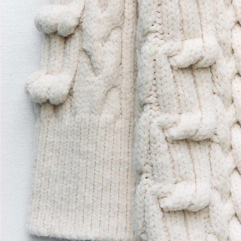 ZARA Women's Textured Cable Knit Coat(Ecru , US  M / EUR  M) - Picture 12 of 16